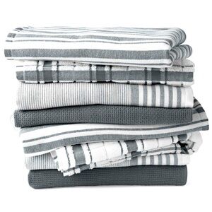Striped and Textured cotton Kitchen Towel Set/8 17x28”
